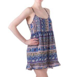 Sz XS One Clothing Blue Elephant Print Spaghetti Strap Mini Dress